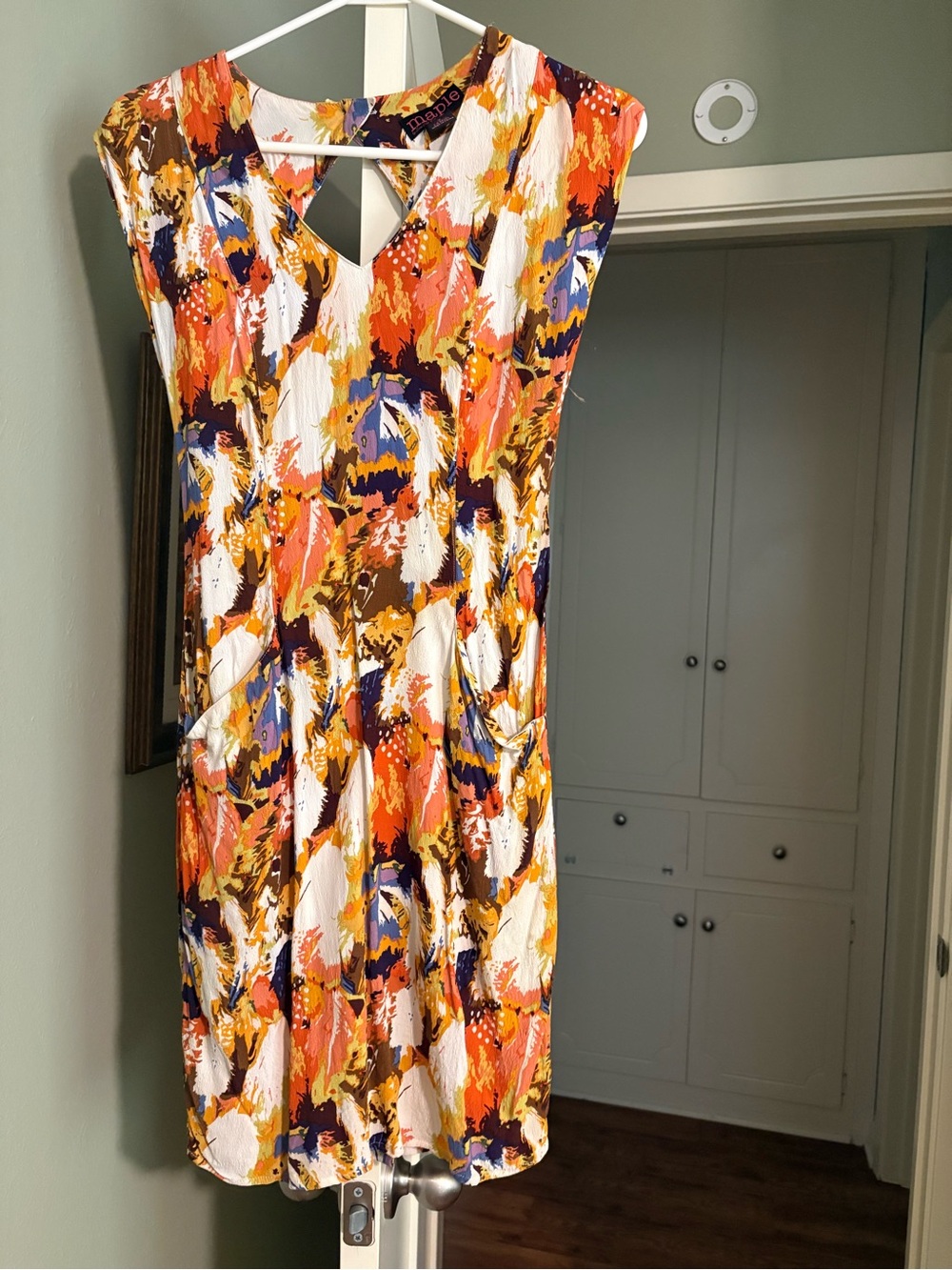 Vibrant Abstract Print Sleeveless Dress - Orange Multi